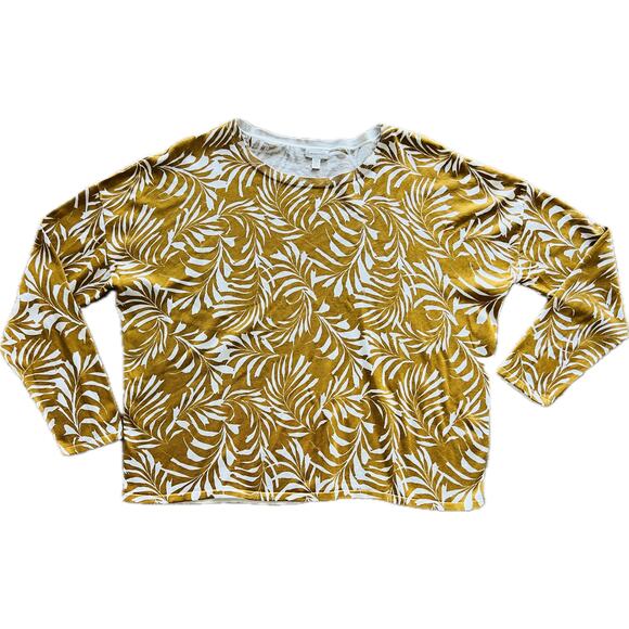 Women's Leaf Print Sweater - Mustard and White - Picture 5 of 9